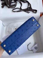 Hermes Kelly Mini II Sellier Handmade Bag In Blue Electric Ostrich Leather - Image 7