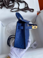 Hermes Kelly Mini II Sellier Handmade Bag In Blue Electric Ostrich Leather - Image 8