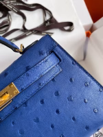 Hermes Kelly Mini II Sellier Handmade Bag In Blue Electric Ostrich Leather - Image 9