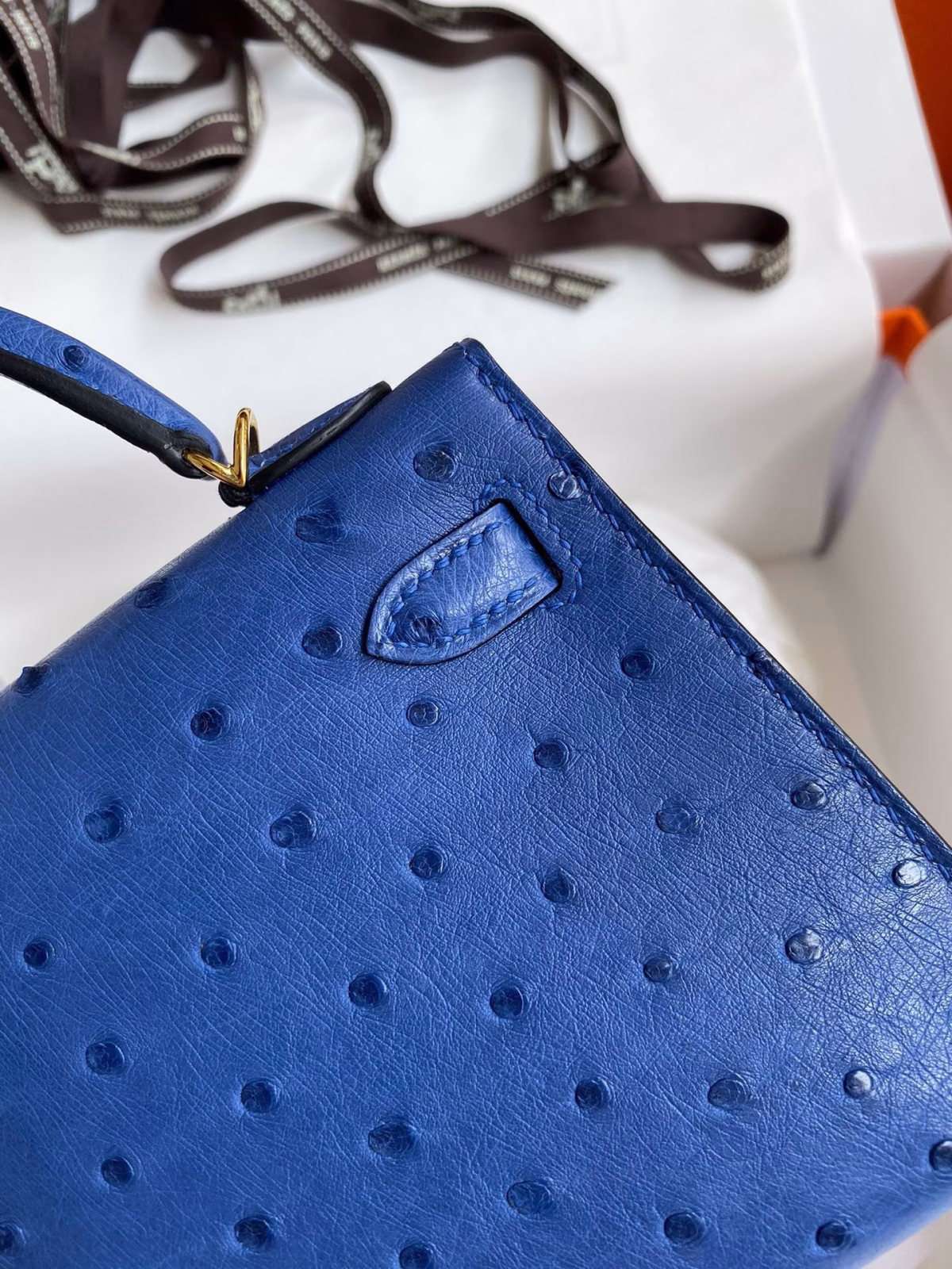 Hermes Kelly Mini II Sellier Handmade Bag In Blue Electric Ostrich Leather - Image 2