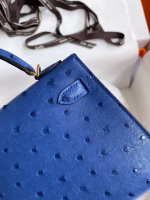 Hermes Kelly Mini II Sellier Handmade Bag In Blue Electric Ostrich Leather - Image 2