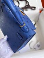 Hermes Kelly Mini II Sellier Handmade Bag In Blue Electric Ostrich Leather - Image 3