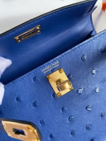 Hermes Kelly Mini II Sellier Handmade Bag In Blue Electric Ostrich Leather - Image 4