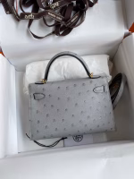 Hermes Kelly Mini II Sellier Handmade Bag In Bleu Glacier Ostrich Leather - Image 6
