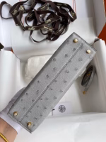 Hermes Kelly Mini II Sellier Handmade Bag In Bleu Glacier Ostrich Leather - Image 7