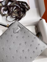 Hermes Kelly Mini II Sellier Handmade Bag In Bleu Glacier Ostrich Leather - Image 9