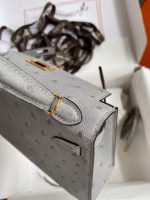 Hermes Kelly Mini II Sellier Handmade Bag In Bleu Glacier Ostrich Leather - Image 3