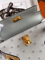 Hermes Kelly Mini II Sellier Handmade Bag In Bleu Glacier Ostrich Leather - Image 4