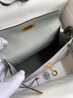 Hermes Kelly Mini II Sellier Handmade Bag In Bleu Glacier Ostrich Leather - Image 5