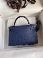 Hermes Kelly Mini II Sellier Handmade Bag In Blue Iris Ostrich Leather - Image 7