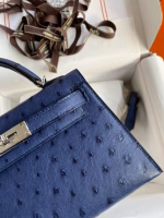 Hermes Kelly Mini II Sellier Handmade Bag In Blue Iris Ostrich Leather - Image 9