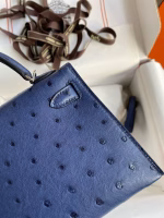 Hermes Kelly Mini II Sellier Handmade Bag In Blue Iris Ostrich Leather - Image 8