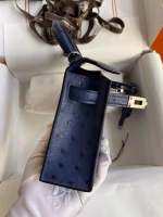 Hermes Kelly Mini II Sellier Handmade Bag In Blue Iris Ostrich Leather - Image 2