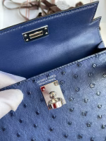 Hermes Kelly Mini II Sellier Handmade Bag In Blue Iris Ostrich Leather - Image 3