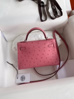 Hermes Kelly Mini II Sellier Handmade Bag In Bubblegum Ostrich Leather - Image 6
