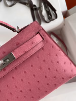 Hermes Kelly Mini II Sellier Handmade Bag In Bubblegum Ostrich Leather - Image 8