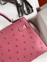 Hermes Kelly Mini II Sellier Handmade Bag In Bubblegum Ostrich Leather - Image 9