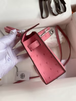 Hermes Kelly Mini II Sellier Handmade Bag In Bubblegum Ostrich Leather - Image 4