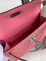 Hermes Kelly Mini II Sellier Handmade Bag In Bubblegum Ostrich Leather - Image 3