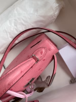 Hermes Kelly Mini II Sellier Handmade Bag In Bubblegum Ostrich Leather - Image 5