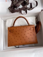 Hermes Kelly Mini II Sellier Handmade Bag In Gold Ostrich Leather - Image 7
