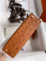 Hermes Kelly Mini II Sellier Handmade Bag In Gold Ostrich Leather - Image 8