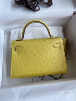 Hermes Kelly Mini II Sellier Handmade Bag In Lime Ostrich Leather - Image 6