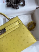 Hermes Kelly Mini II Sellier Handmade Bag In Lime Ostrich Leather - Image 9