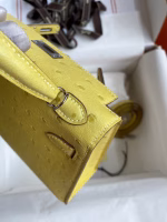 Hermes Kelly Mini II Sellier Handmade Bag In Lime Ostrich Leather - Image 3
