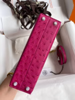 Hermes Kelly Mini II Sellier Handmade Bag In Rose Red Ostrich Leather - Image 2