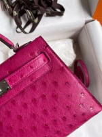 Hermes Kelly Mini II Sellier Handmade Bag In Rose Red Ostrich Leather - Image 6