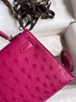Hermes Kelly Mini II Sellier Handmade Bag In Rose Red Ostrich Leather - Image 7
