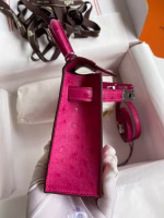 Hermes Kelly Mini II Sellier Handmade Bag In Rose Red Ostrich Leather - Image 3