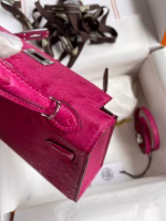 Hermes Kelly Mini II Sellier Handmade Bag In Rose Red Ostrich Leather - Image 4