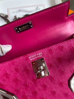 Hermes Kelly Mini II Sellier Handmade Bag In Rose Red Ostrich Leather - Image 8