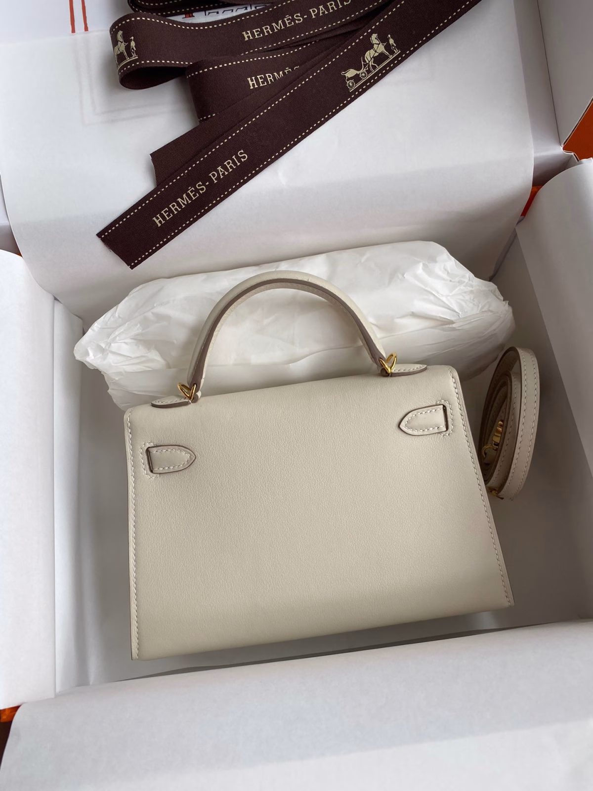 Hermes Kelly Mini II Sellier Handmade Bag In Craie Swift Calfskin - Image 8