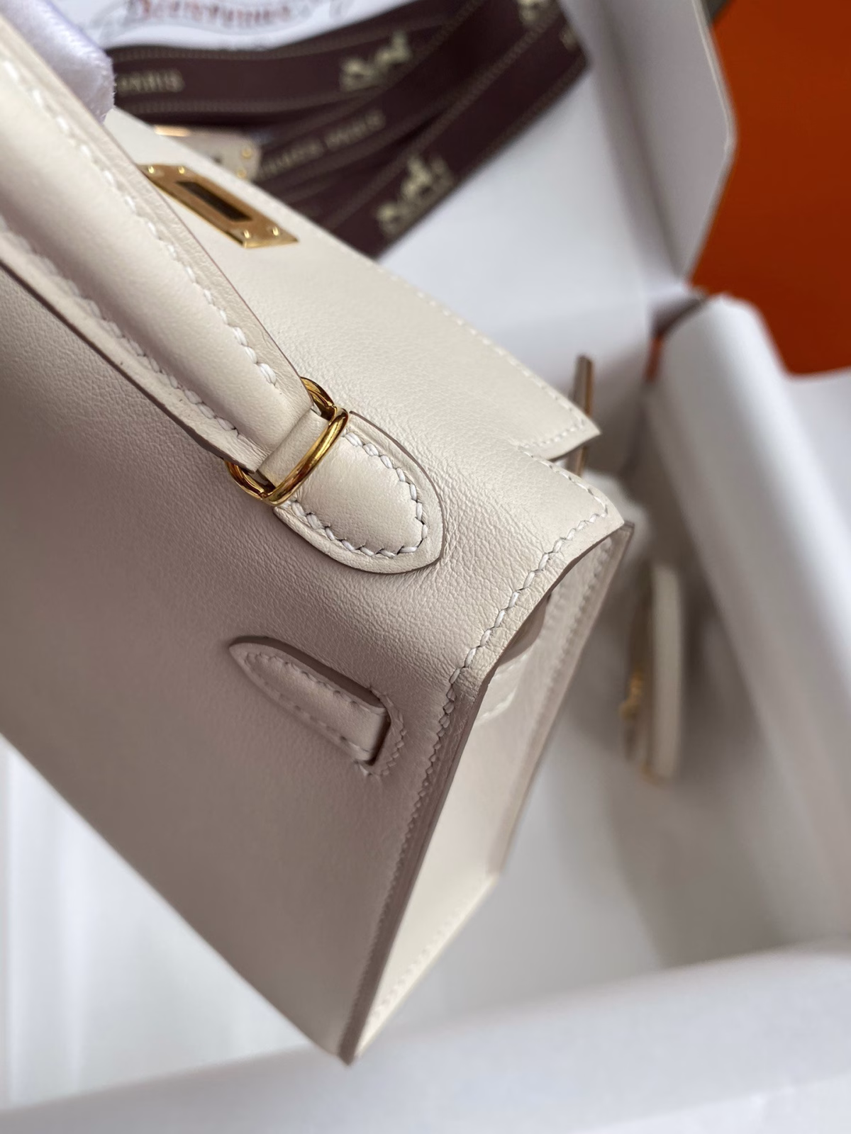Hermes Kelly Mini II Sellier Handmade Bag In Craie Swift Calfskin - Image 2