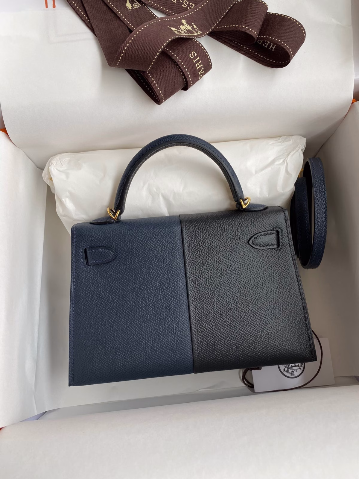 Hermes Kelly Mini II Sellier Tri-color Bag In Black/Blue Indigo/Red Calfskin - Image 9