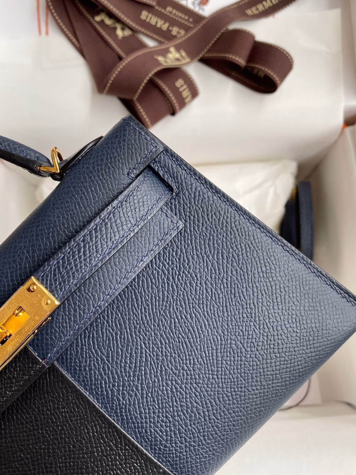 Hermes Kelly Mini II Sellier Tri-color Bag In Black/Blue Indigo/Red Calfskin - Image 8