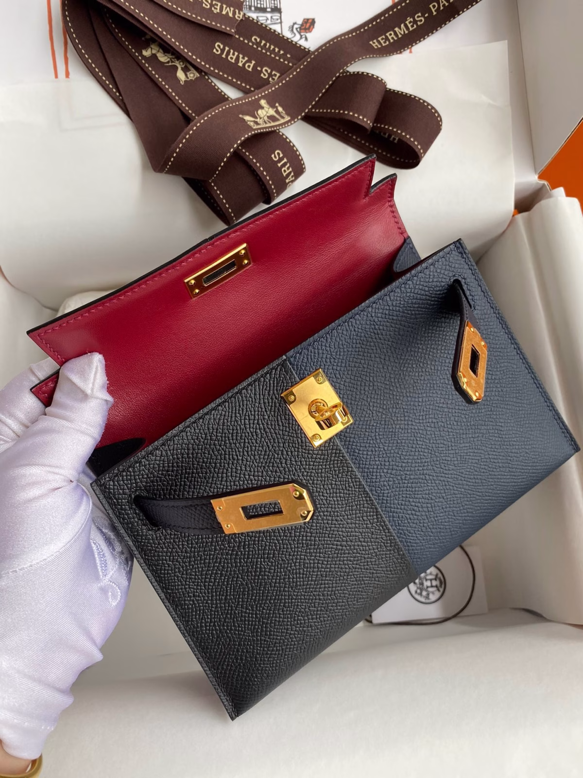 Hermes Kelly Mini II Sellier Tri-color Bag In Black/Blue Indigo/Red Calfskin - Image 4