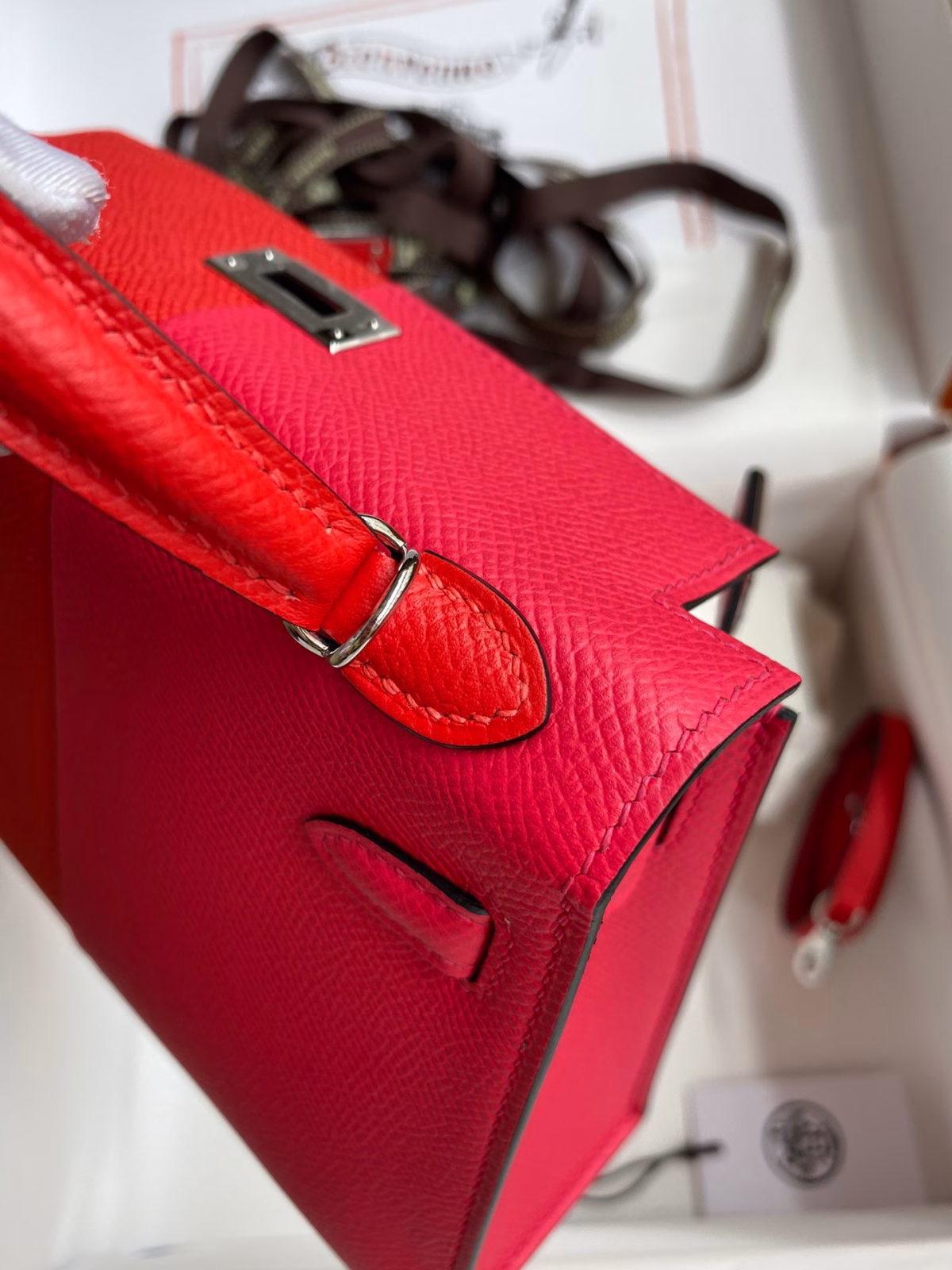 Hermes Kelly Mini II Sellier Tri-color Bag In Red/Rose Extreme/Blue Epsom Calfskin - Image 4