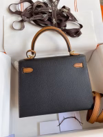 Hermes Kelly Sellier 25 Bicolor Bag in Black and Gold Epsom Calfskin - Image 8