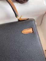 Hermes Kelly Sellier 25 Bicolor Bag in Black and Gold Epsom Calfskin - Image 7