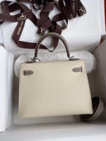 Hermes Kelly Sellier 25 Bicolor Bag in Craie and Gris Asphalt Epsom Calfskin - Image 2