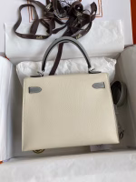 Hermes Kelly Sellier 25 Bicolor Bag in Craie and Gris Mouette Epsom Calfskin - Image 2