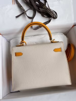 Hermes Kelly Sellier 25 Bicolor Bag in Craie and Yellow Epsom Calfskin - Image 5