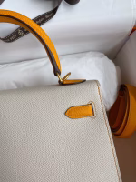 Hermes Kelly Sellier 25 Bicolor Bag in Craie and Yellow Epsom Calfskin - Image 8