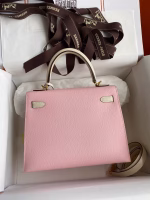 Hermes Kelly Sellier 25 Bicolor Bag in Rose Sakura and Craie Epsom Calfskin - Image 9