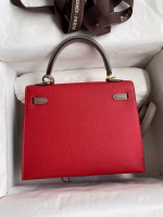 Hermes Kelly Sellier 25 Bicolor Bag in Red and Etain Epsom Calfskin - Image 5
