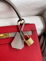 Hermes Kelly Sellier 25 Bicolor Bag in Red and Etain Epsom Calfskin - Image 9